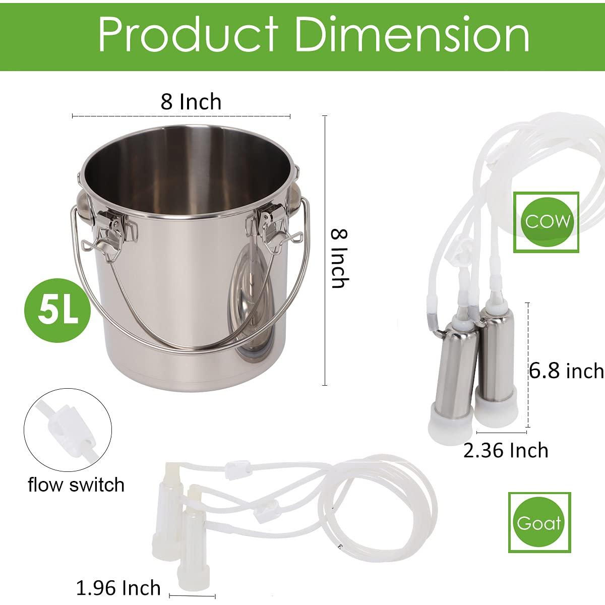 5L Electric Cow Goat MilMachine, Portable Pulsation MilMachine Single Bucket Piston Vacuum Pump