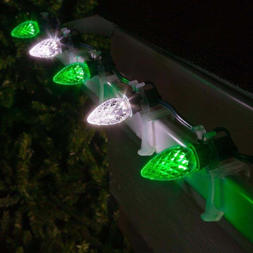 OptiCore 49 ft. 50-Light LED Green and Cool White Faceted C7 String Light Set