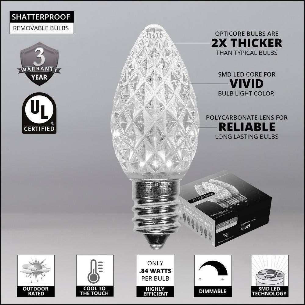 OptiCore 49 ft. 50-Light LED Green and Cool White Faceted C7 String Light Set