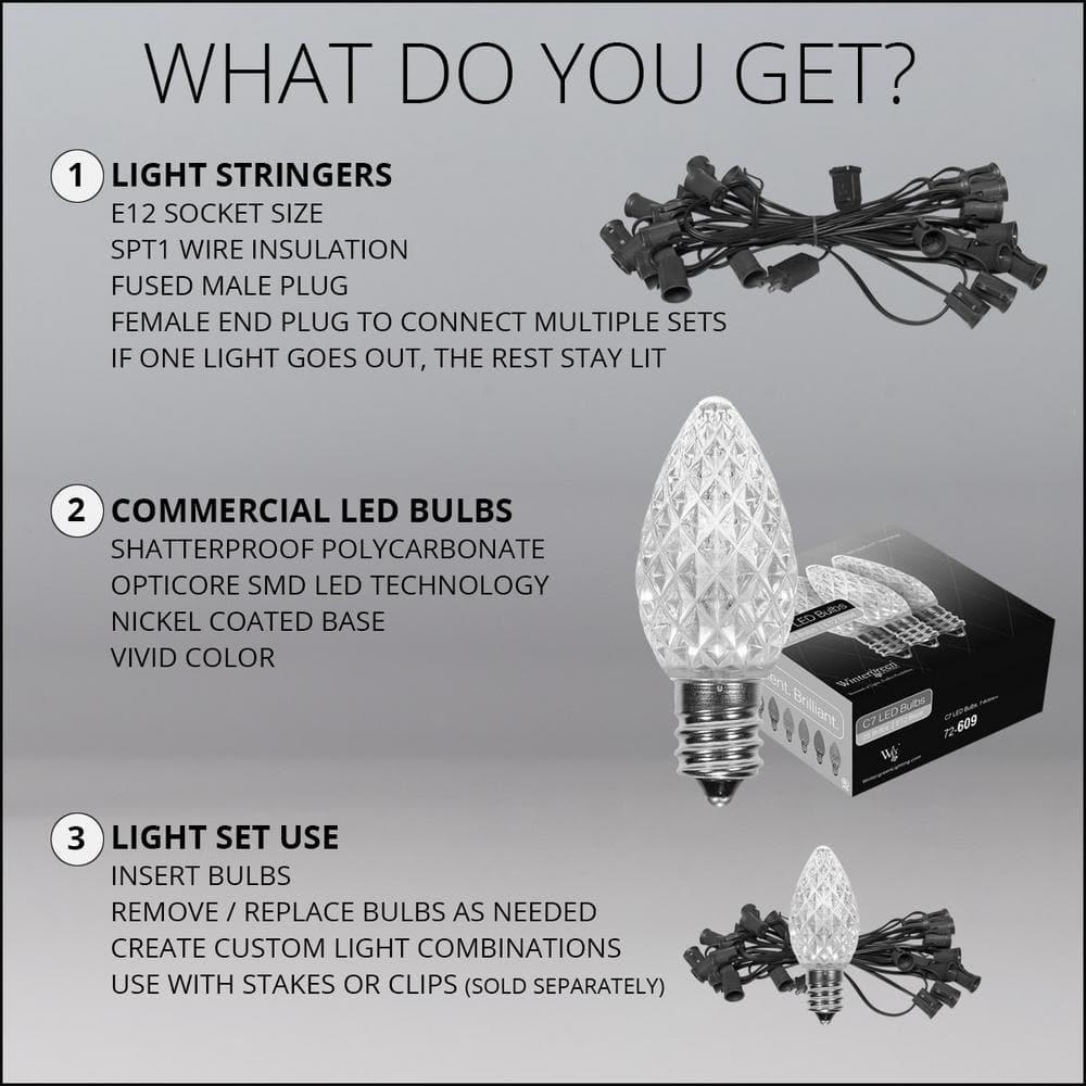 OptiCore 49 ft. 50-Light LED Green and Cool White Faceted C7 String Light Set