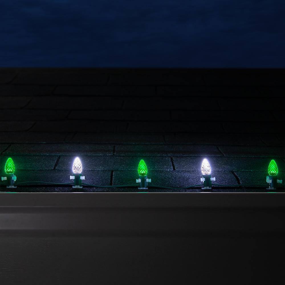 OptiCore 49 ft. 50-Light LED Green and Cool White Faceted C7 String Light Set