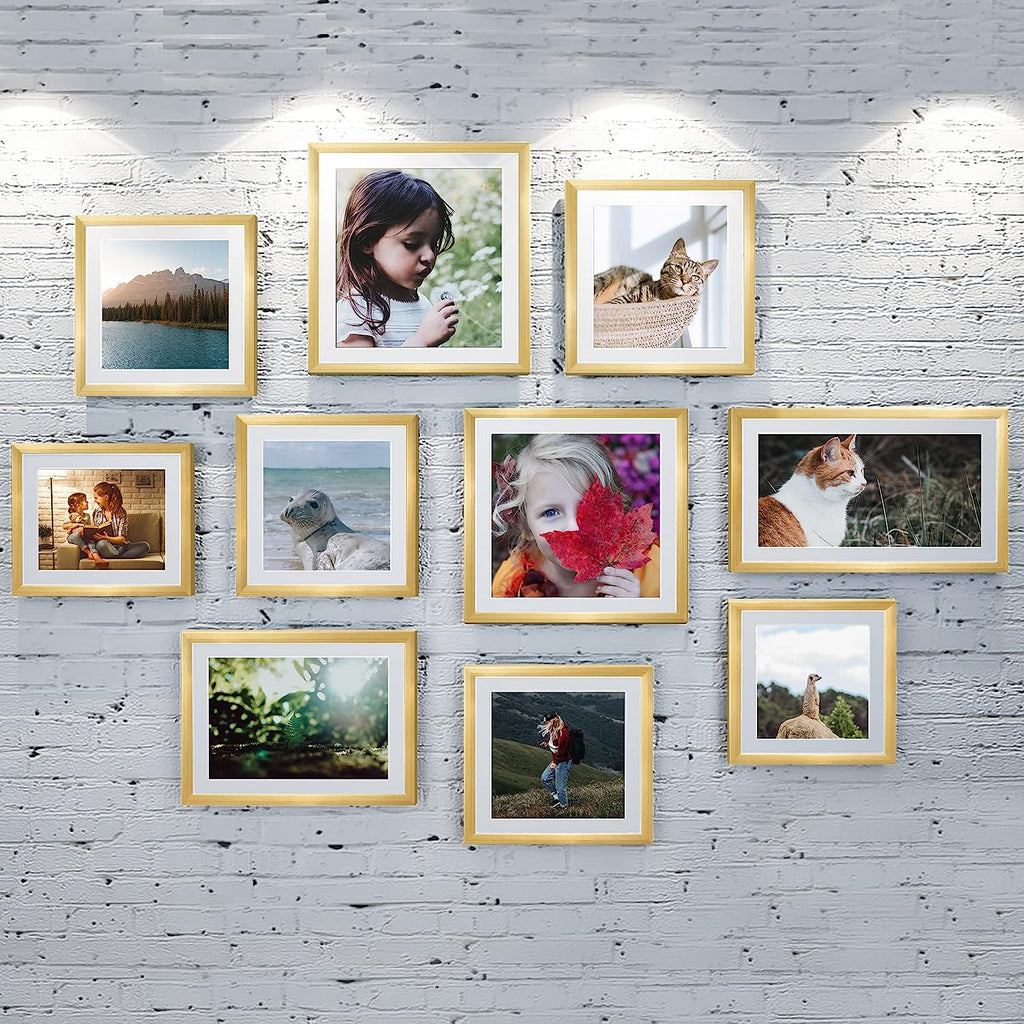 upsimples A3 Picture Frame Set of 5, Display Pictures 8.3x11.7 with Mat or 11.7x16.5 Without Mat, Wall Gallery Poster Frames, Gold