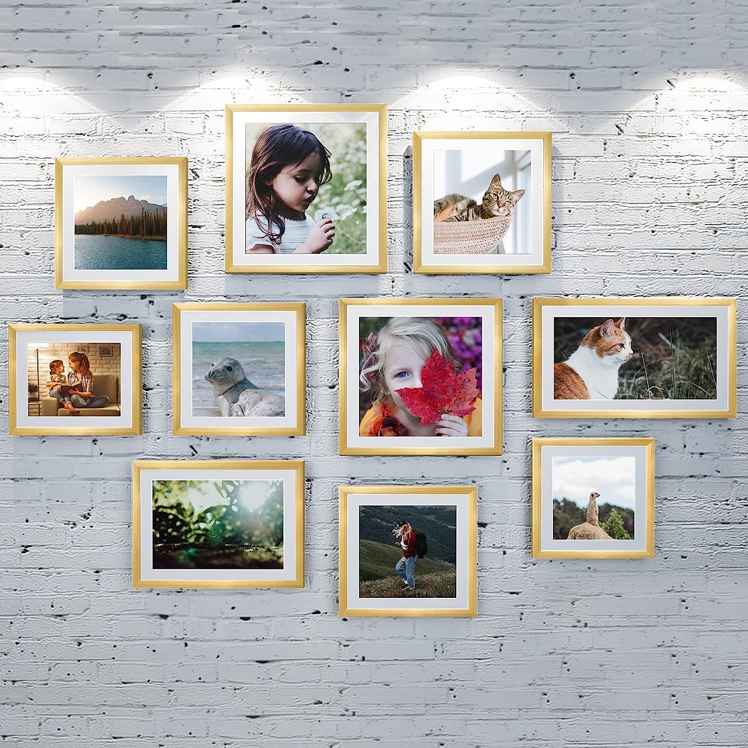 upsimples A3 Picture Frame Set of 5, Display Pictures 8.3x11.7 with Mat or 11.7x16.5 Without Mat, Wall Gallery Poster Frames, Gold