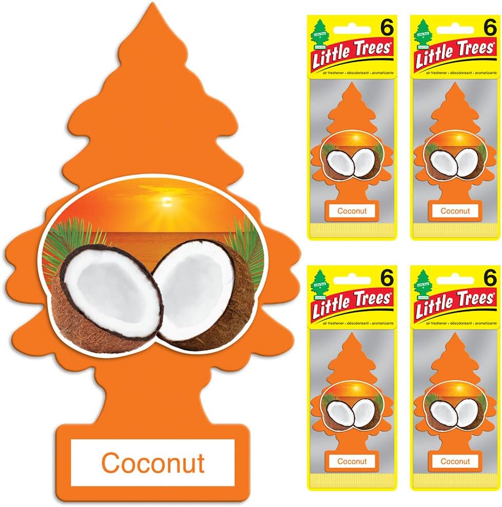 LITTLE TREES Air Fresheners Car Air Freshener. Hanging Tree Provides Long Lasting Scent for Auto or Home. Coconut, 24 Air Fresheners
