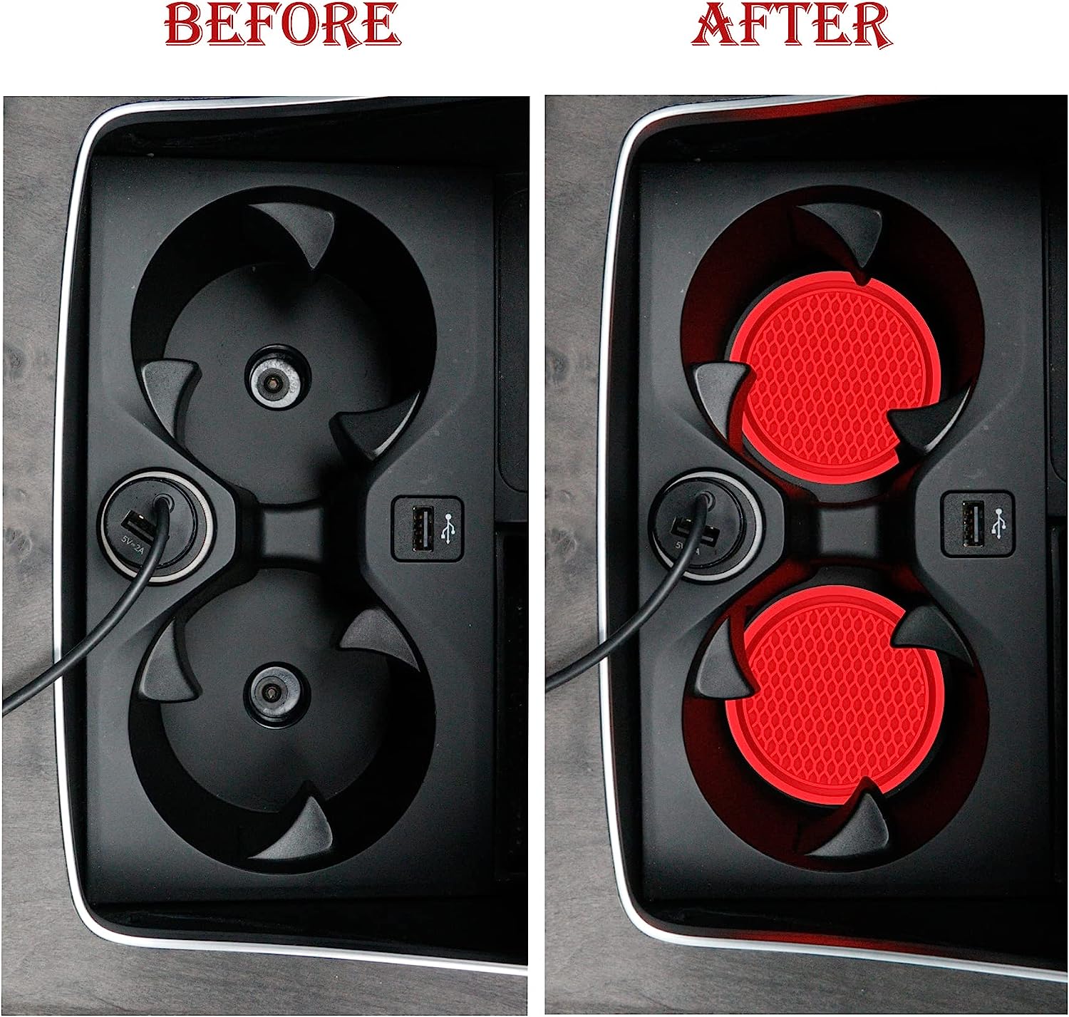 SINGARO Car Cup Coaster, 4PCS Universal Non-Slip Cup Holders Embedded in Ornaments Coaster, Car Interior Accessories, Red