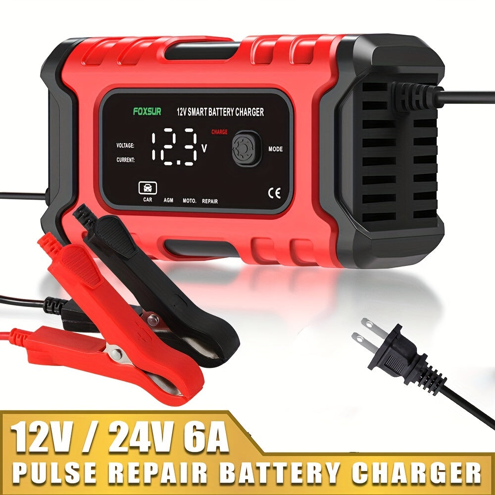 1pCar Battery Charger 12V 6A Smart Battery Trickle Charger Automatic Battery Maintainer Desulfator For Car Moto Lawn Mower Marine Lead Acid Batteries