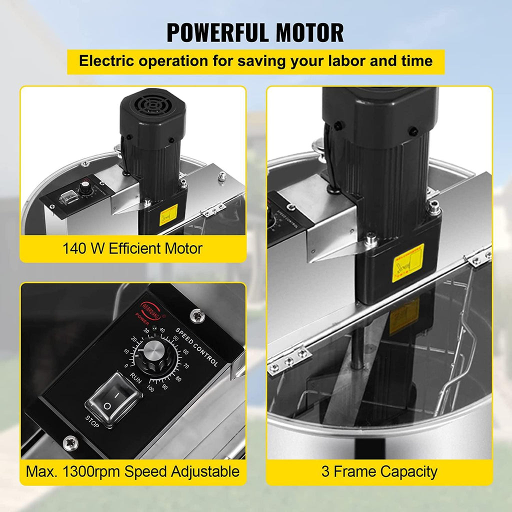 BestEquip Electric Honey Extractor Separator 3 Frame Bee Extractor  Steel Honeycomb Spinner Crank. Beekeeping Extraction Apiary CentrifuEquipment