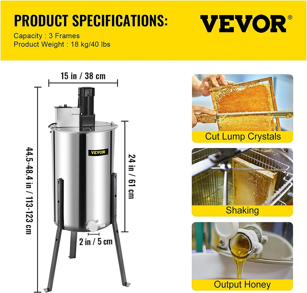 BestEquip Electric Honey Extractor Separator 3 Frame Bee Extractor  Steel Honeycomb Spinner Crank. Beekeeping Extraction Apiary CentrifuEquipment