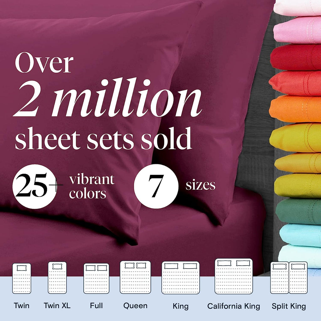 LuxClub Twin Sheets Set - Soft Twin Bed Sheets for Boys and Girls, 4 PC Deep Pockets 18" Eco Friendly Wrinkle Free Kids Fitted Sheets Machine Washable Hotel Bedding Silky Soft- Eggplant Twin
