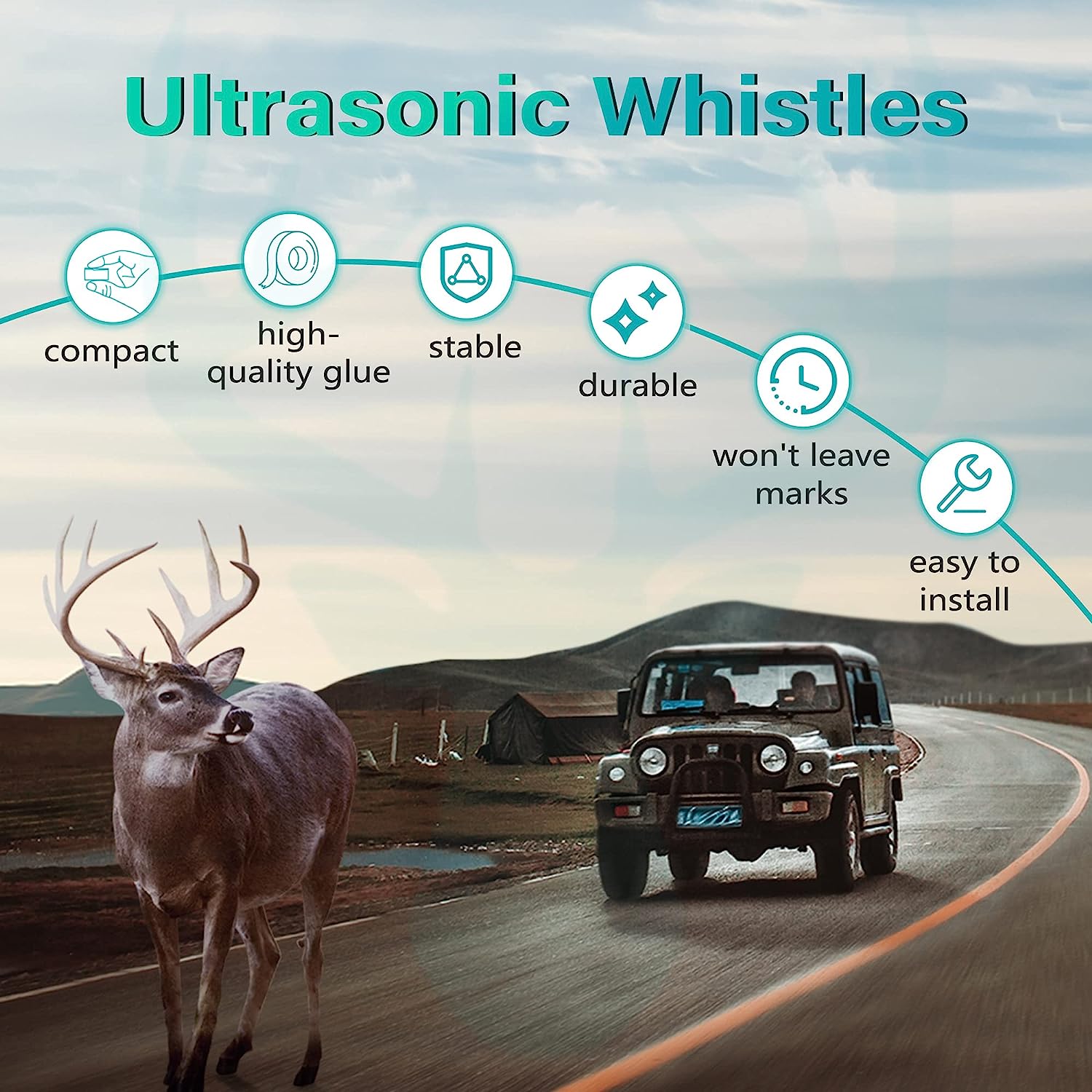 Elook Upgraded Deer Whistles for Car, Deer Horn for Car, Save Deer Whistle for Vehicles, Trunks, Motorcycle, Three-Horn, 2 Pack (Patented Product)