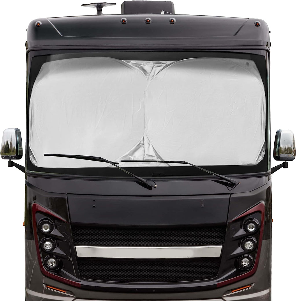 EcoNour RV Windshield Sunshade | Reflective RV Windshield Cover for UV Rays &amp; Heat Protection, Keeps Your RV Motorhome Cool | Shades for RV Fits RVs, Trucks, Motorhomes, Buses