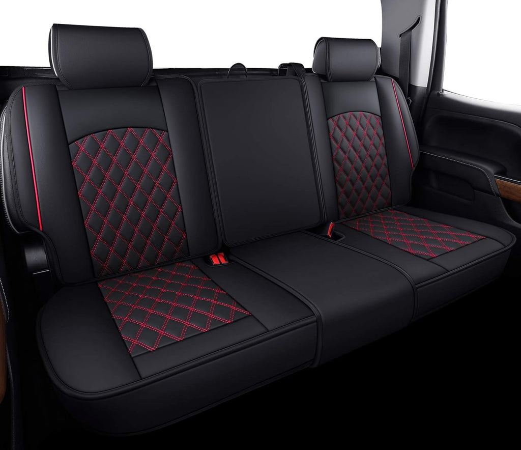 Aierxuan Back Seat Covers for Chevy Silverado GMC Sierra Pickup Custom Fit 2007-2024 1500 2500HD 3500HD Crew Double Extended Cab Waterproof Leather Split Bench 40/60, 50/50 (Rear Seat/Red)