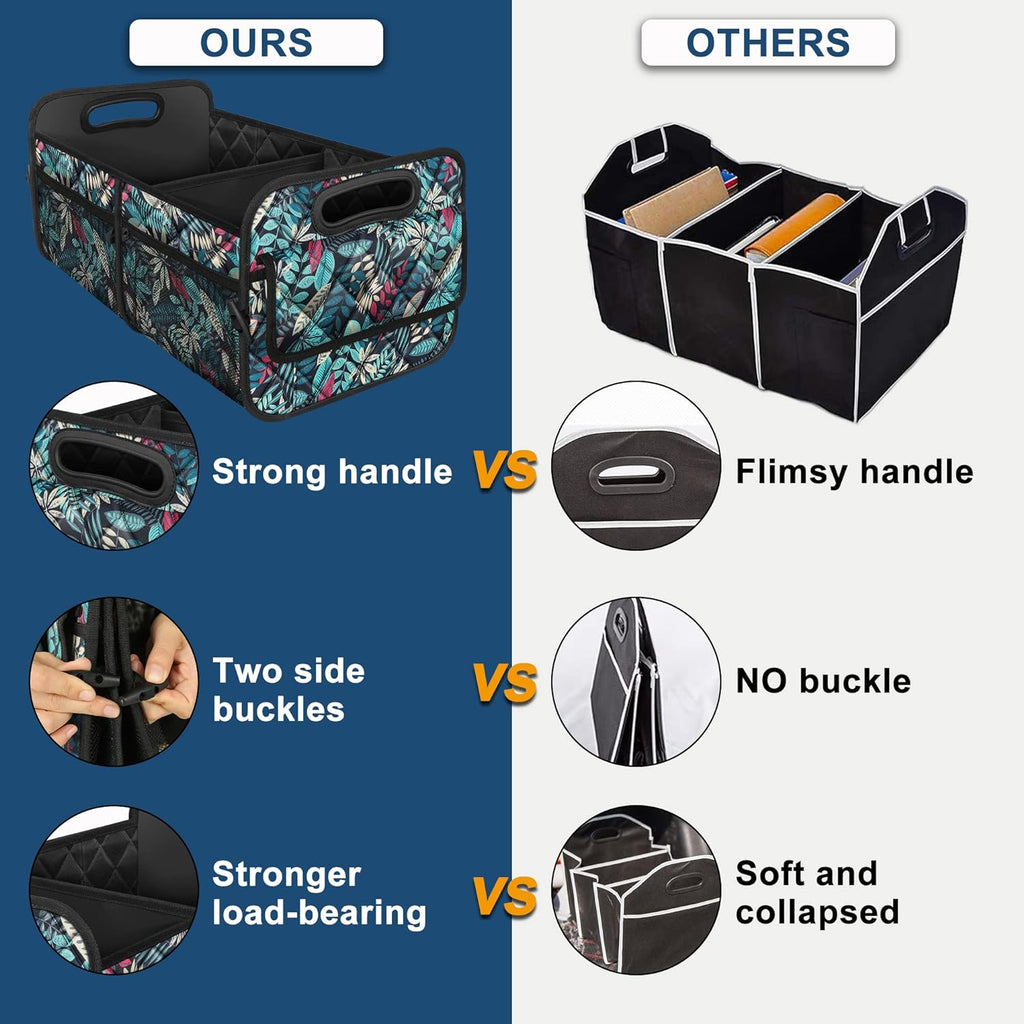 Deosk Car Trunk Organzier for suv,Car Organziers and Storage with 6 Big Pocket,Car Accessories Women/Men 50L Waterproof Polyester Car/SUV/Minivan/Truck(Medium, Leaves)