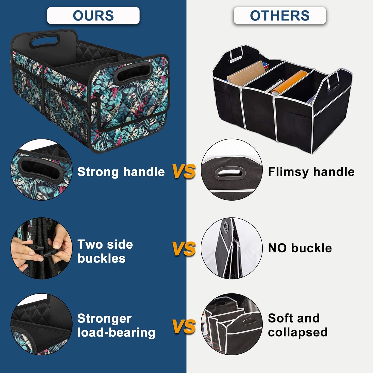 Deosk Car Trunk Organzier for suv,Car Organziers and Storage with 6 Big Pocket,Car Accessories Women/Men 50L Waterproof Polyester Car/SUV/Minivan/Truck(Medium, Leaves)