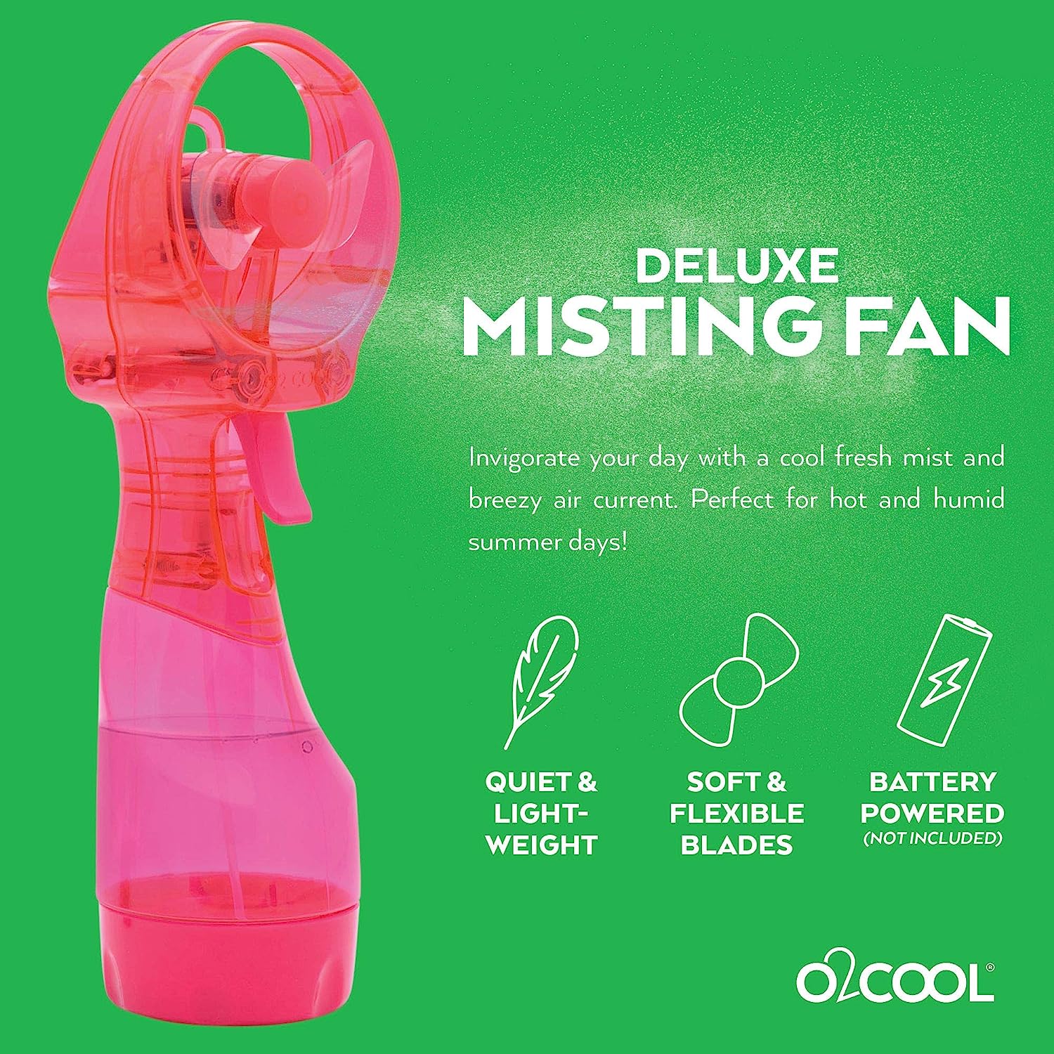 O2COOL Deluxe Handheld Battery Powered Water Misting Fan (Raspberry)