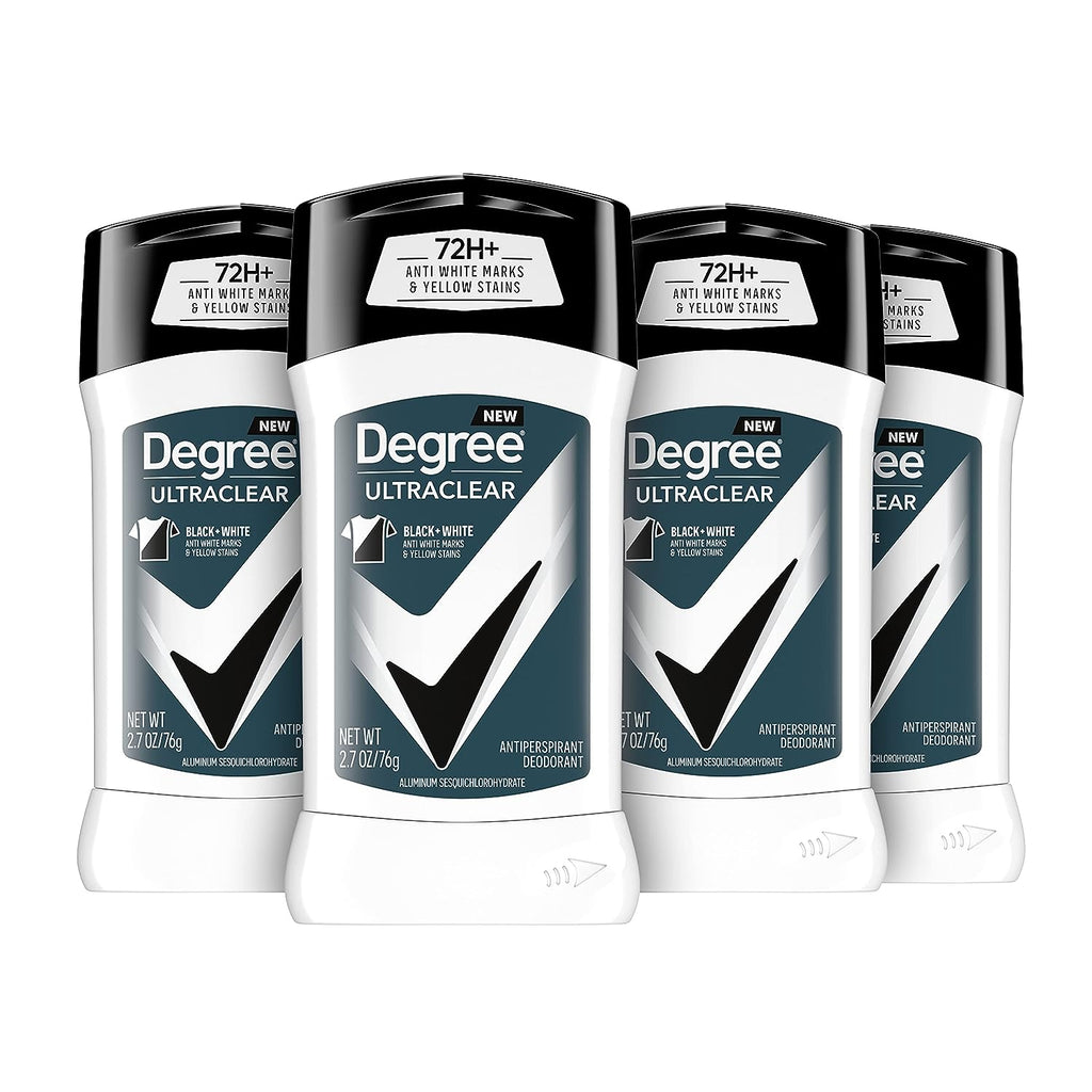 Degree Men UltraClear Antiperspirant Deodorant Black + White 4 count 72-Hour Sweat &amp; Odor Protection Antiperspirant For Men With MotionSense Technology 2.70 Ounce (Pack of 4)