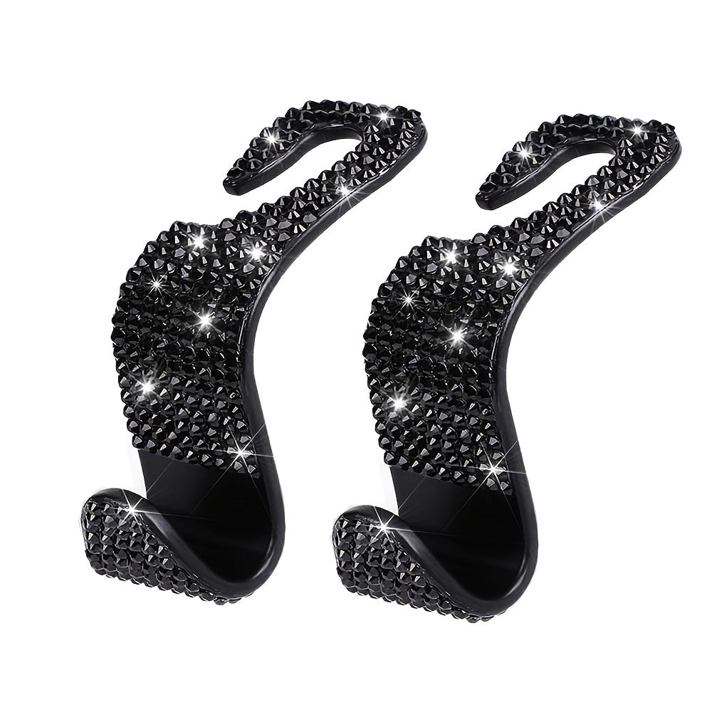 2pcs Artificial Diamond Car Hook, Car Hidden Car StoraHook Creative Car Seat Hook Hanger Car Accessories For Women