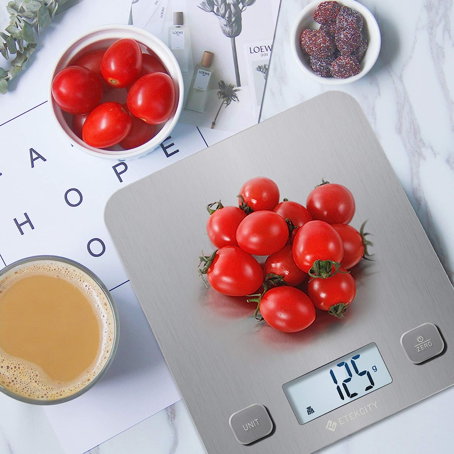 Etekcity Food Kitchen Scale, Digital Grams and Ounces for Weight Loss, Baking, Cooking, Keto and Meal Prep, Large, Silver Stainless Steel
