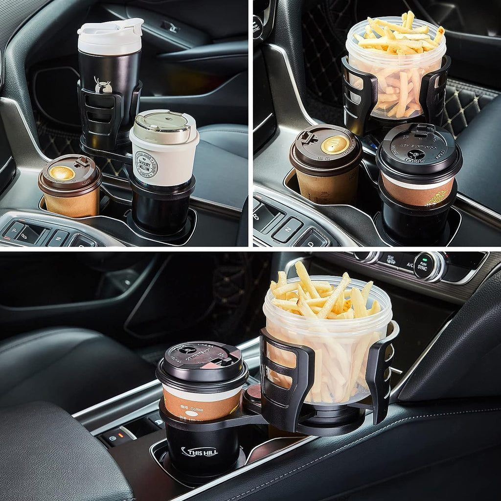 2 in 1 Multifunctional Car Cup Holder Expander with Adjustable Base,THIS HILL Cup Holder Extender for Car for Bottles Cups Drinks Snack