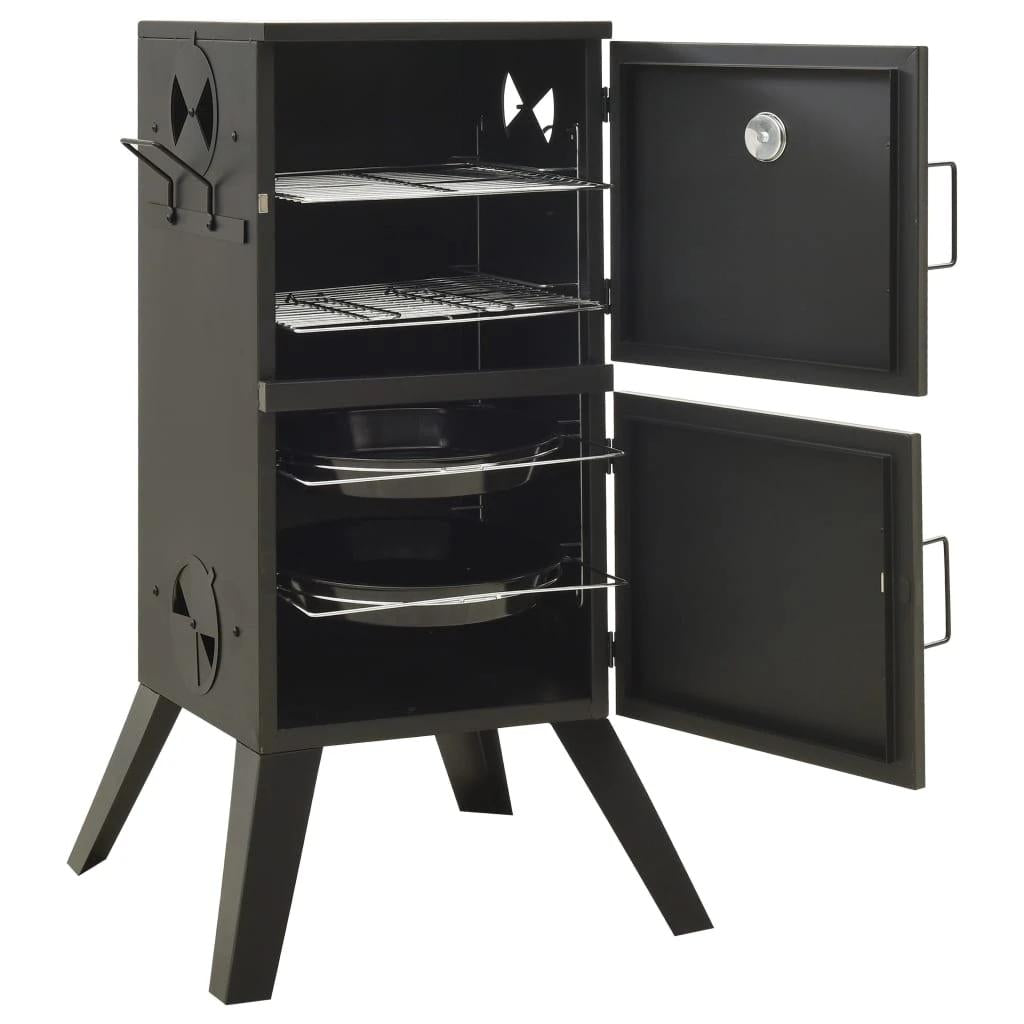 Outdoor BBQ Smoker Oven Barbecue Grill Stove Camping Garden Compact Cooker Black