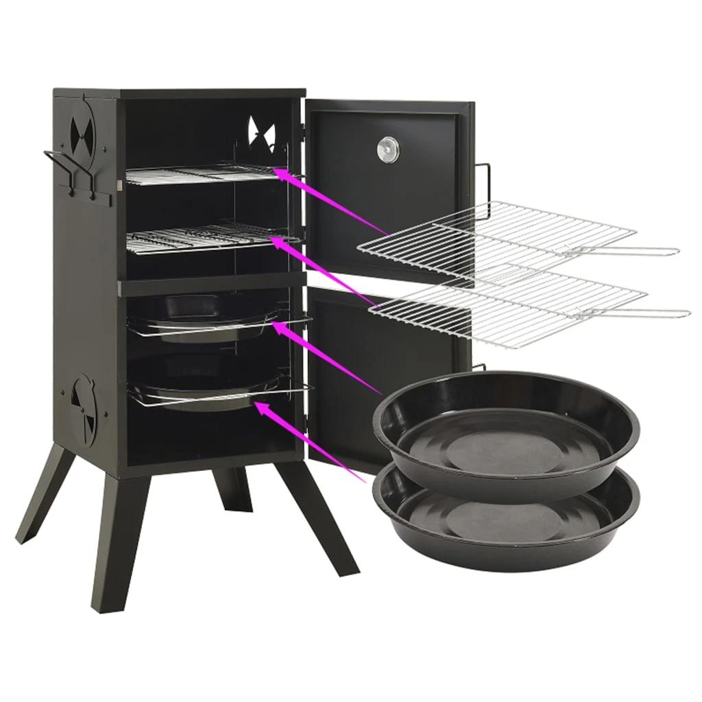 Outdoor BBQ Smoker Oven Barbecue Grill Stove Camping Garden Compact Cooker Black