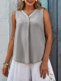 Womens Solid Color V-neck Sleeveless Shirt