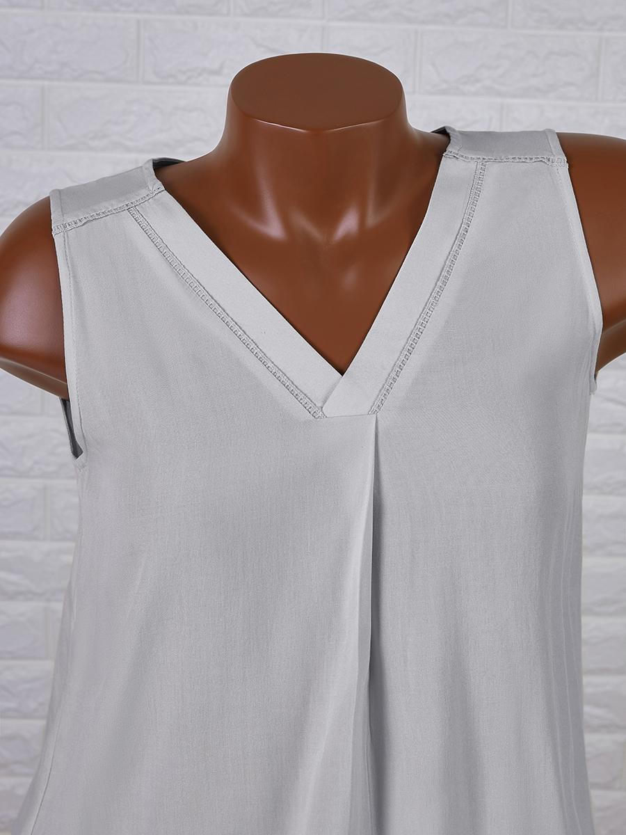 Womens Solid Color V-neck Sleeveless Shirt