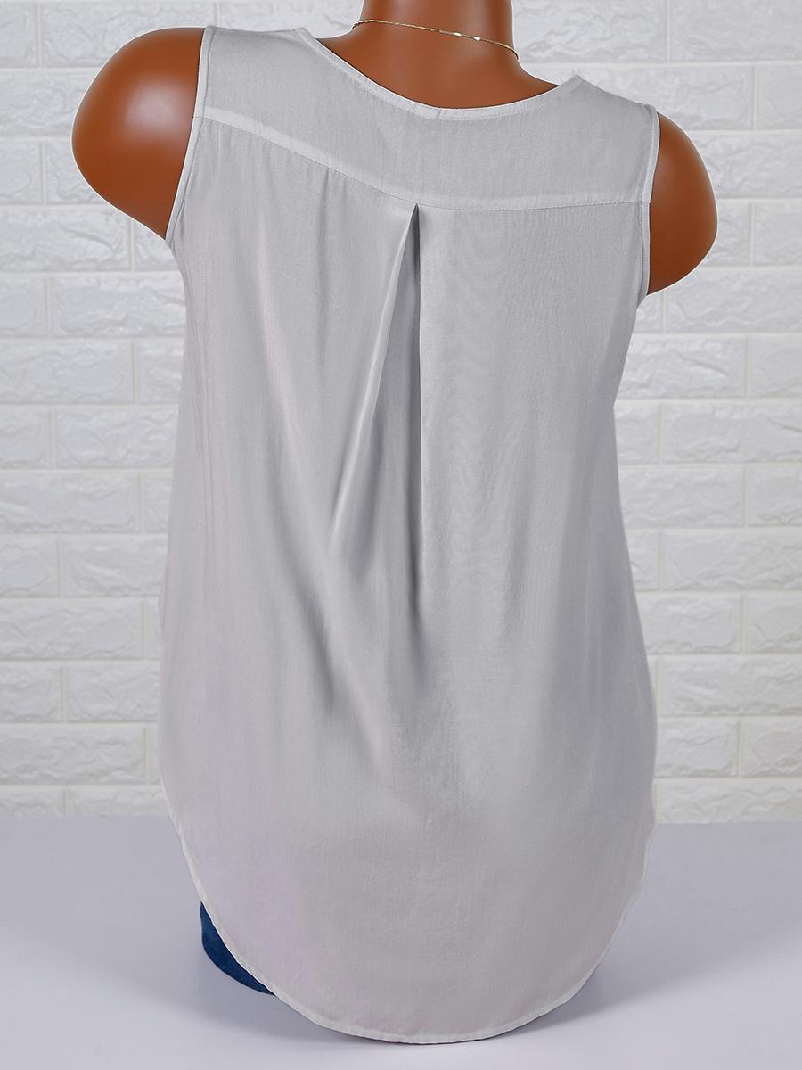 Womens Solid Color V-neck Sleeveless Shirt