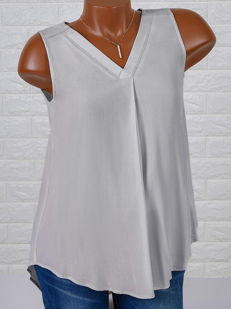 Womens Solid Color V-neck Sleeveless Shirt