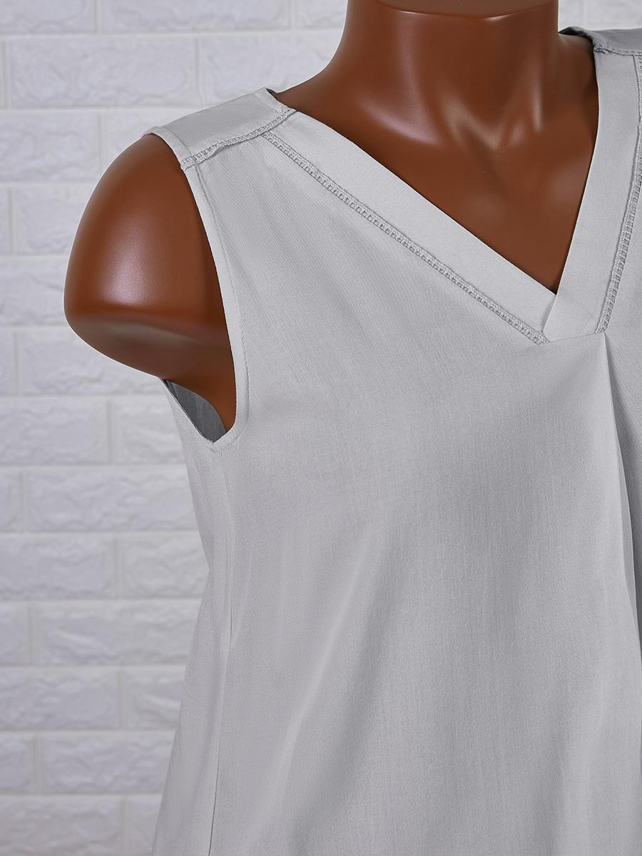 Womens Solid Color V-neck Sleeveless Shirt