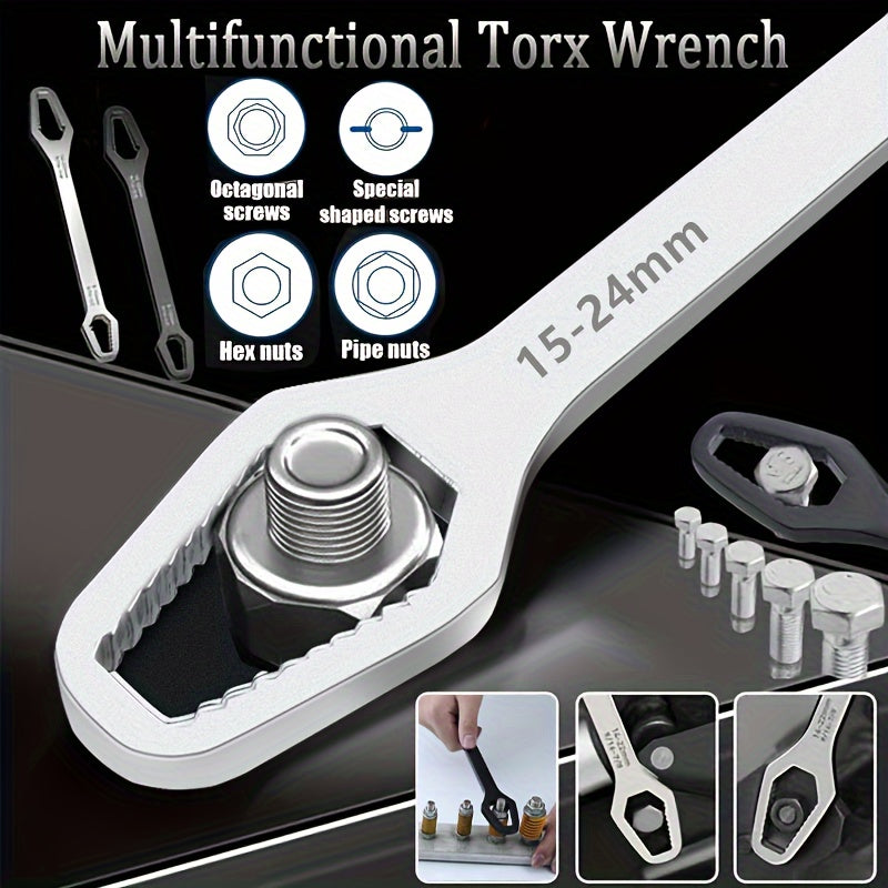 1pc Universal Double Ended Wrench, Self-Tightening 8-22mm Screw Nuts Repair Wrench, Double-Headed Ratchet Spanner, Adjustable Torx Spanner