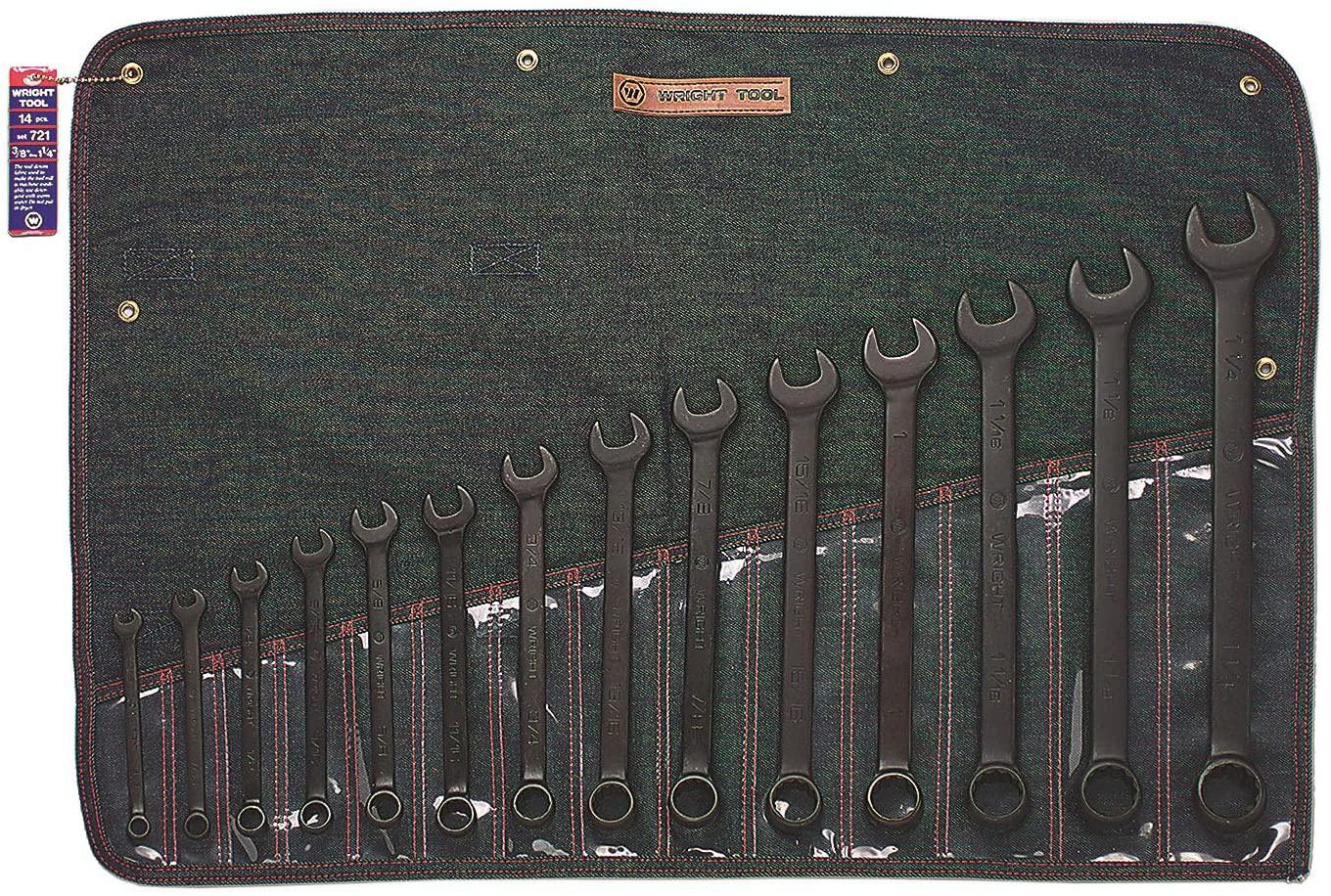 Wright Tool 721 12 Point Black Comb. Wrench Set, 3/8"-1-1/4" (14-Piece)