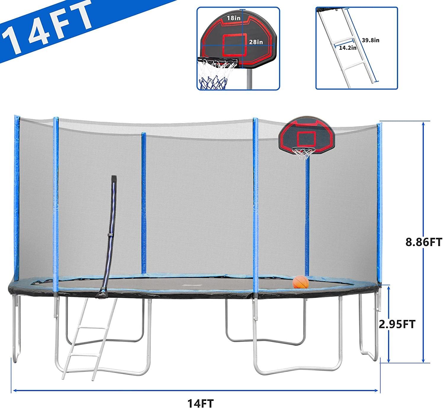14FT Trampoline with Enclosure for Adults, Trampoline for 6-7 Kids