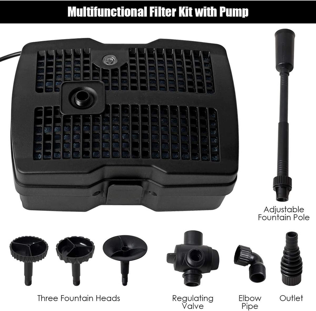 Goplus 4 in 1 Pond Filter Pump, 660 GPH Fountain Pump w/ 9-Watt Sterilizer and Fountain Jet Kit, All-in-One Pond Cleaning System (Black)