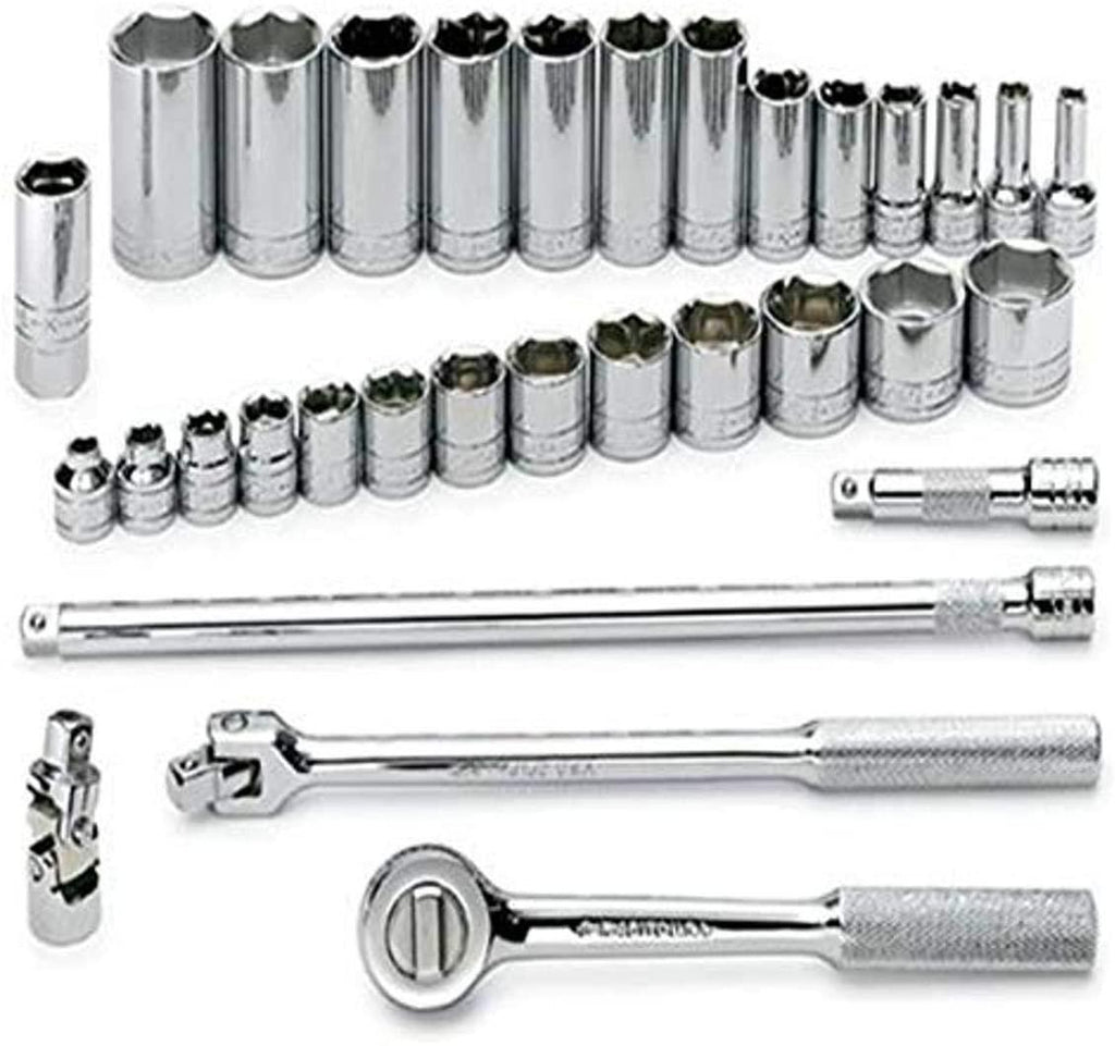 SK Professional Tools 4532 32-Piece 3/8 in. Drive 6-Point STD/Deep Metric Socket Set - Chrome Socket Set with Super Chrome Finish | Set of 32 Sockets Made in USA