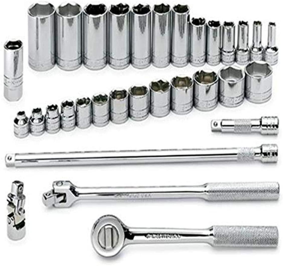 SK Professional Tools 4532 32-Piece 3/8 in. Drive 6-Point STD/Deep Metric Socket Set - Chrome Socket Set with Super Chrome Finish | Set of 32 Sockets Made in USA