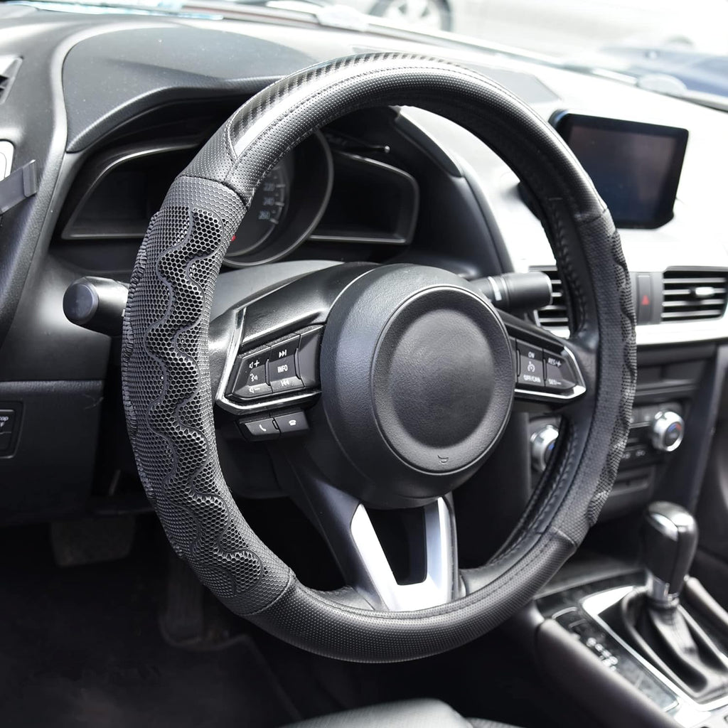 Elantrip 14 1/2"-15" Steering Wheel Cover, Universal, Black 3D Honeycomb Comfortable Grip