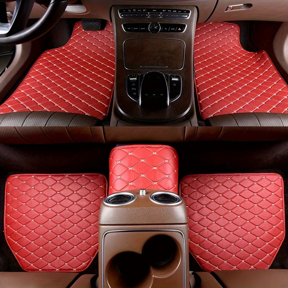 5pcs Car Floor Mats, Universal Waterproof Front &amp; Rear Seats Floor Mats, PU Leather Car Interior Accessories