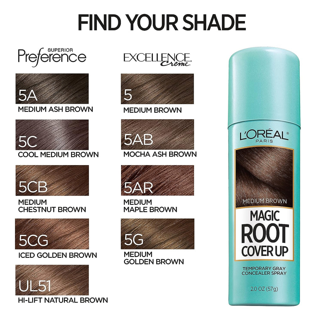 L'Oreal Paris Magic Root Cover Up Gray Concealer Spray Medium Brown 4 oz (2 pack)