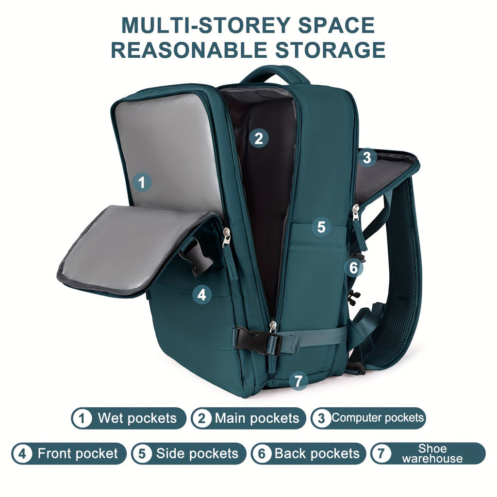 LarTravel Backpack, Carry On Backpack, HiBackpack, Waterproof Outdoor Sports Rucksack, Casual Daypack, School Bag, Fit 14 Inch Laptop With USB Charging Port &amp; Shoes Compartment