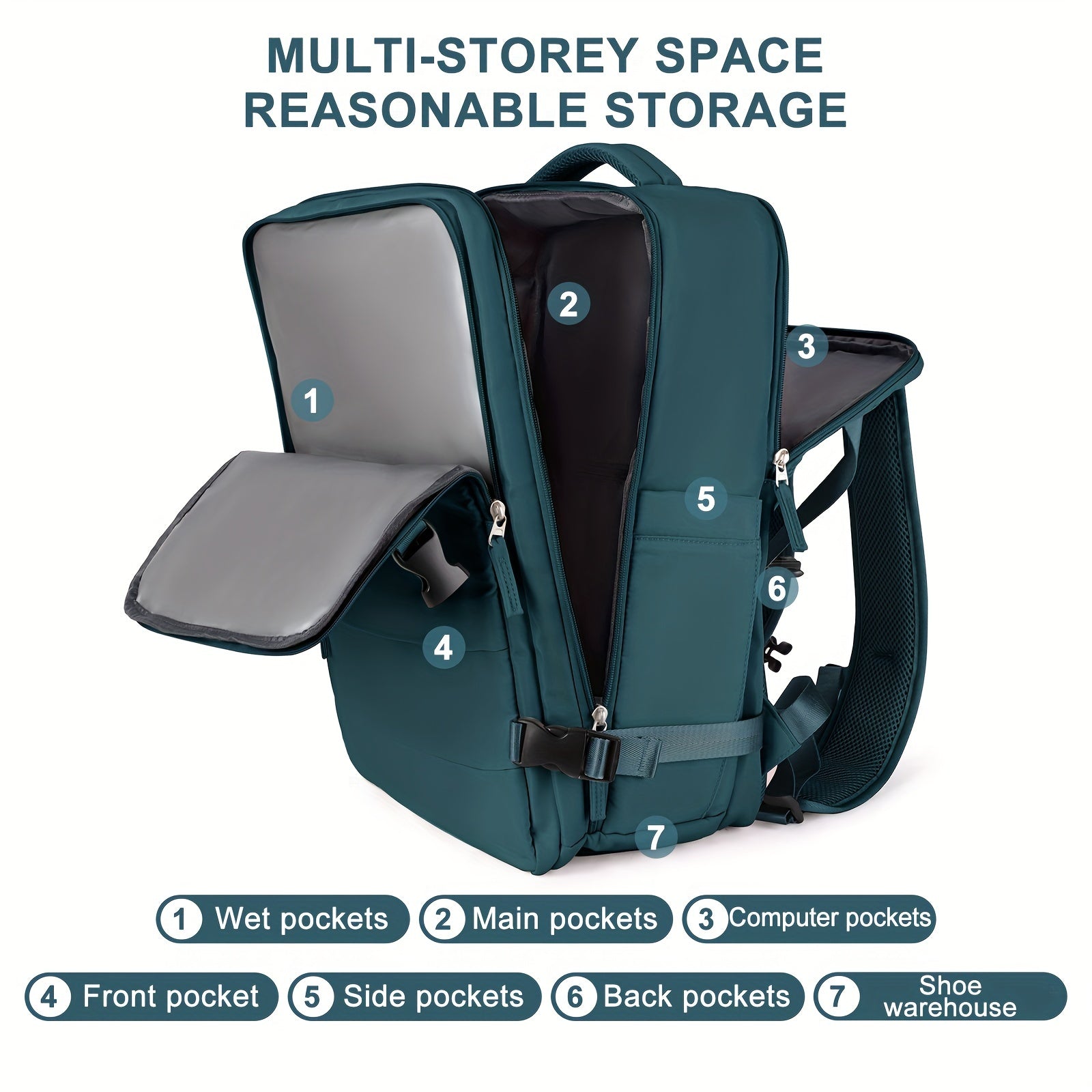 LarTravel Backpack, Carry On Backpack, HiBackpack, Waterproof Outdoor Sports Rucksack, Casual Daypack, School Bag, Fit 14 Inch Laptop With USB Charging Port &amp; Shoes Compartment