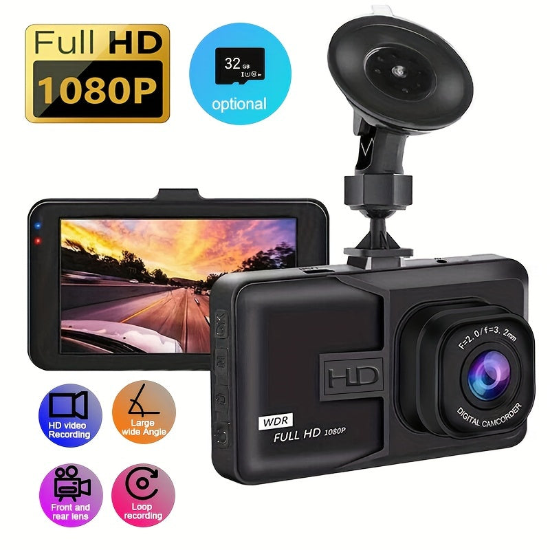 3 Inch HD 1080P Dash Cam With Suction Cup, Night Vision &amp; Cycle Recording