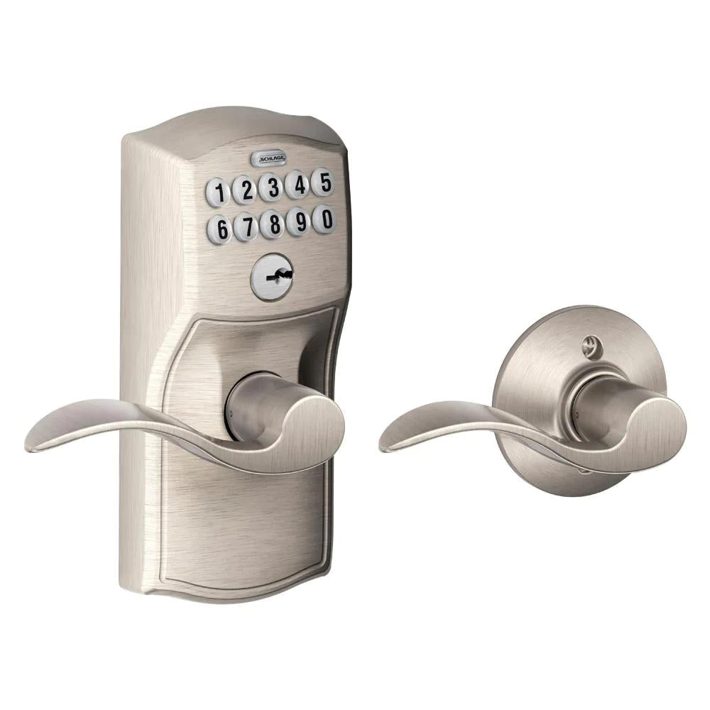 Camelot Satin Nickel Electronic Door Lock with Accent Door Lever