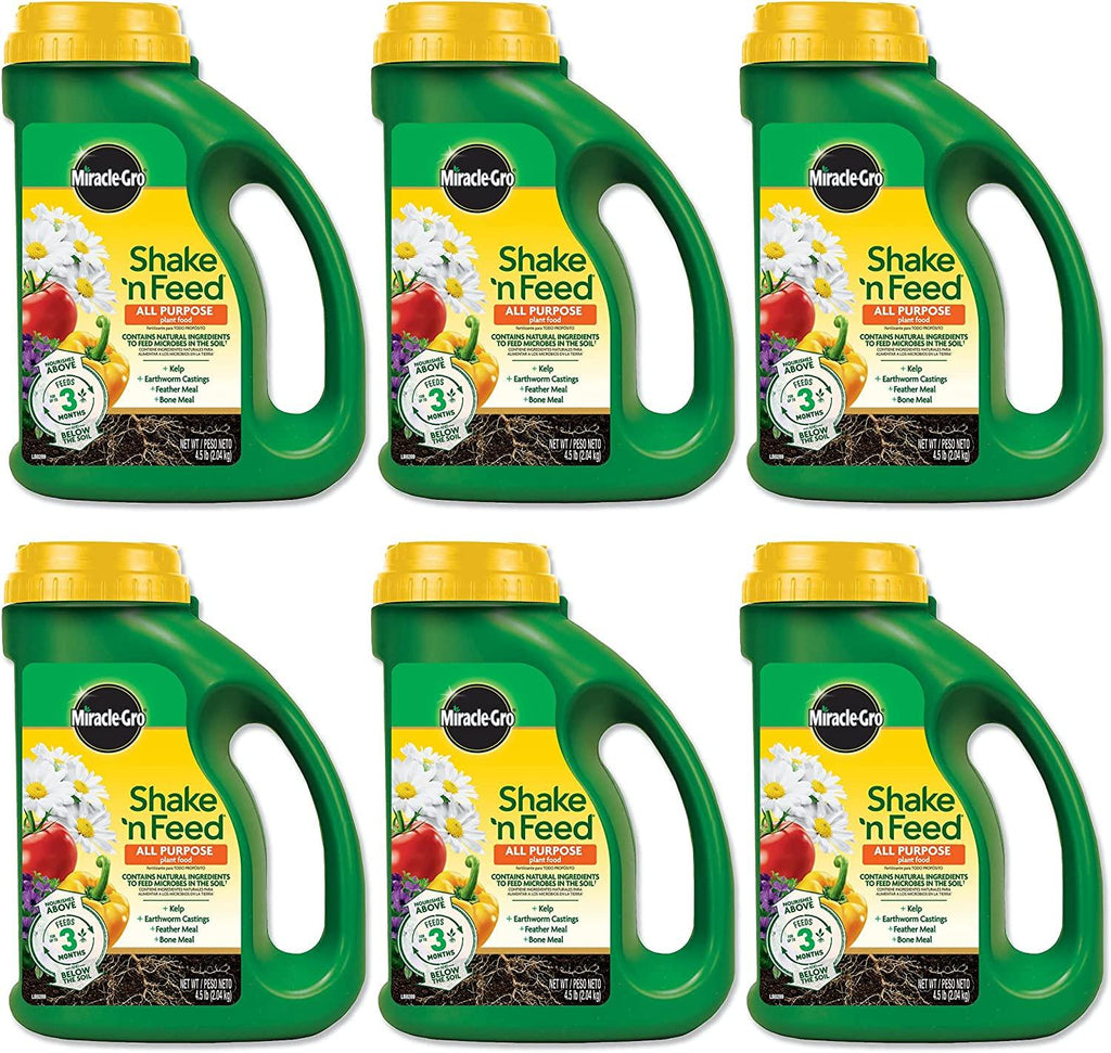 Miracle-Gro Shake 'N Feed All Purpose Plant Food, Plant Fertilizer, 4.5 lbs. (6-Pack)