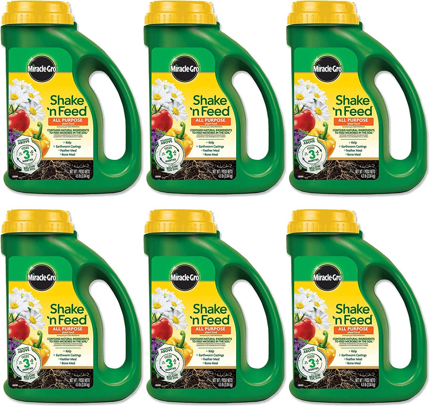 Miracle-Gro Shake 'N Feed All Purpose Plant Food, Plant Fertilizer, 4.5 lbs. (6-Pack)