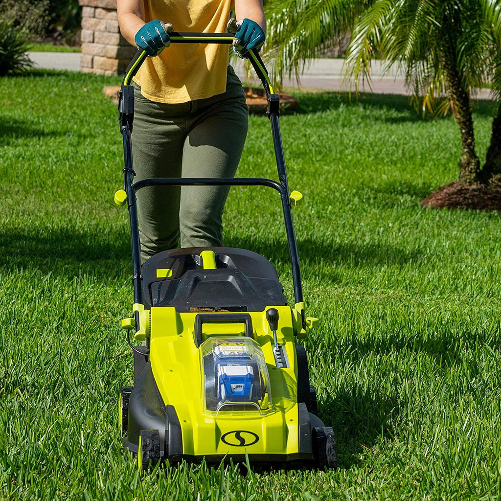 Sun Joe 24V-X2-17LM 48-Volt 17-Inch Mulching Walk-Behind Lawn Mower w/11-Gallon Grass Catcher & 6-Position Height Adjustment, Included, Cordless, Kit (w/ 2X 4.0-Ah Battery and Charger)