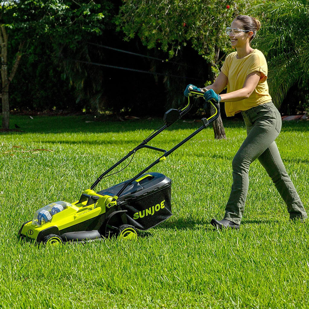 Sun Joe 24V-X2-17LM 48-Volt 17-Inch Mulching Walk-Behind Lawn Mower w/11-Gallon Grass Catcher & 6-Position Height Adjustment, Included, Cordless, Kit (w/ 2X 4.0-Ah Battery and Charger)