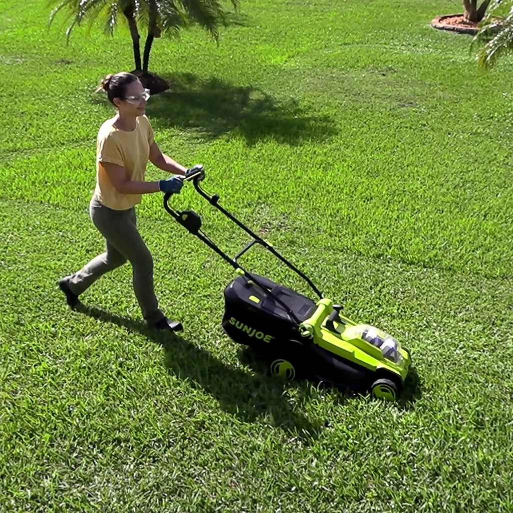 Sun Joe 24V-X2-17LM 48-Volt 17-Inch Mulching Walk-Behind Lawn Mower w/11-Gallon Grass Catcher & 6-Position Height Adjustment, Included, Cordless, Kit (w/ 2X 4.0-Ah Battery and Charger)