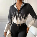 Temperament lapel retro print long-sleeved shirt