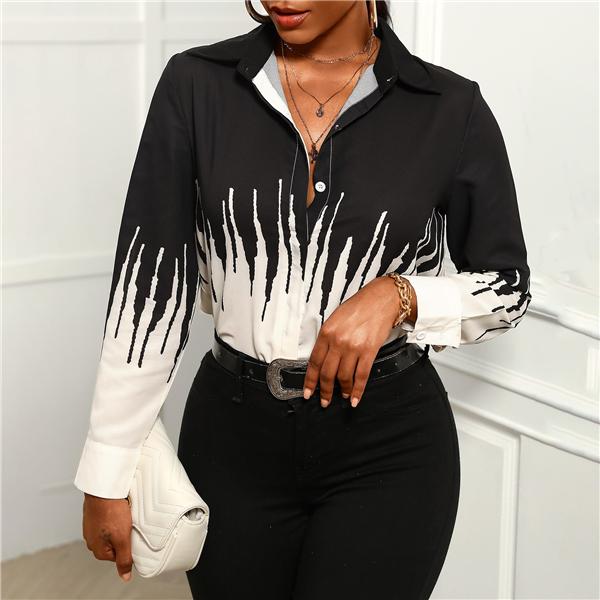 Temperament lapel retro print long-sleeved shirt